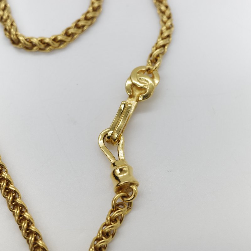 Chanel 香奈兒 Vintage 1995 經典 黃銅金屬 鍍金 波浪形空心圓球雙 C 吊墜長項鍊-5