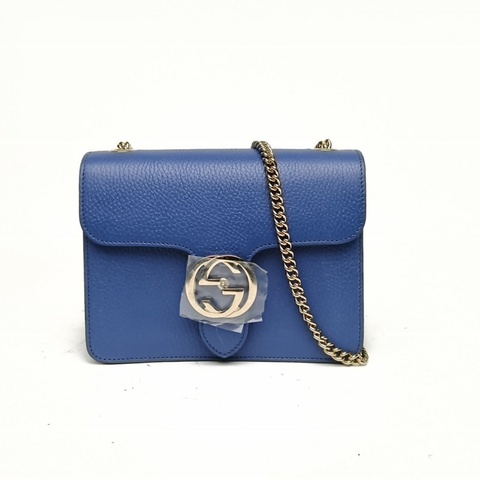GUCCI Interlock風琴包小號藍色牛皮淺金扣