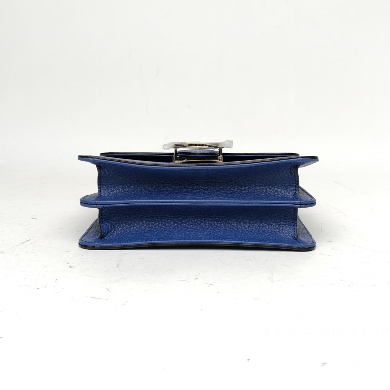 GUCCI Interlock風琴包小號藍色牛皮淺金扣-3