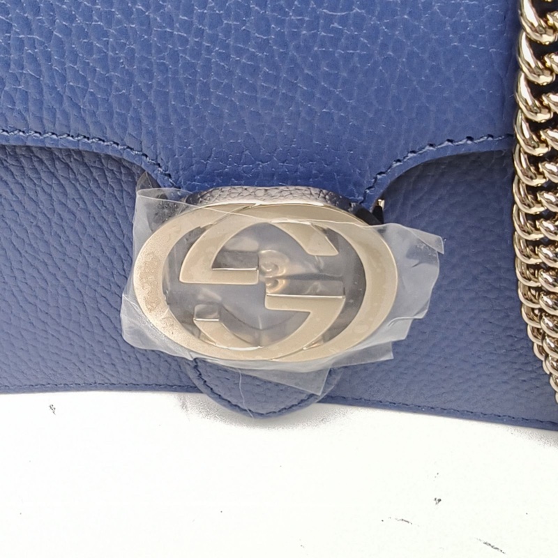 GUCCI Interlock風琴包小號藍色牛皮淺金扣-4