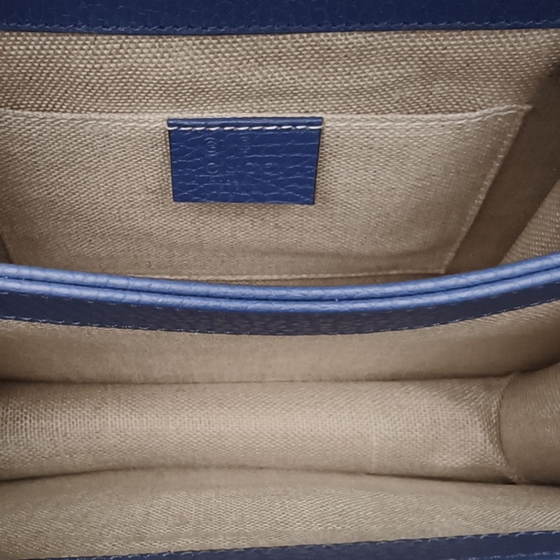 GUCCI Interlock風琴包小號藍色牛皮淺金扣-5