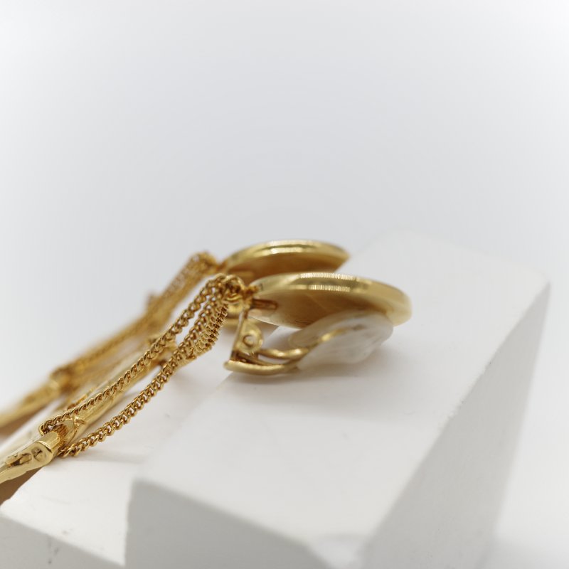 Chanel 香奈兒 Vintage 經典黃銅鍍金 菱格紋圖騰 COCO 字母標誌圓形耳環-4