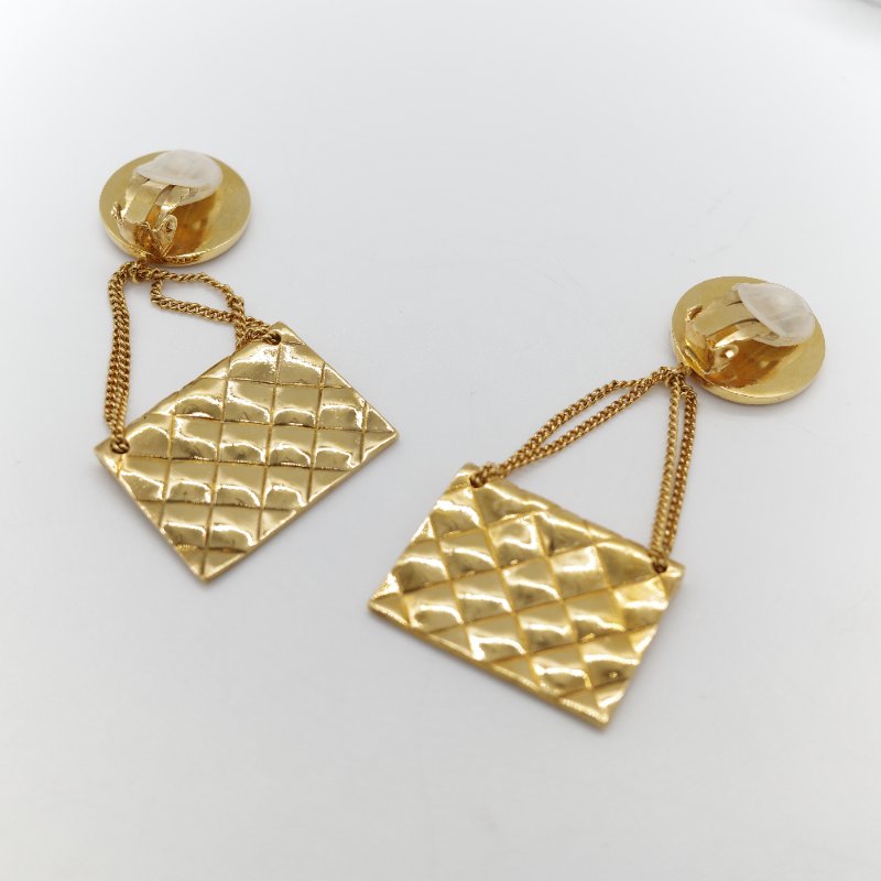 Chanel 香奈兒 Vintage 經典黃銅鍍金 菱格紋圖騰 COCO 字母標誌圓形耳環-5