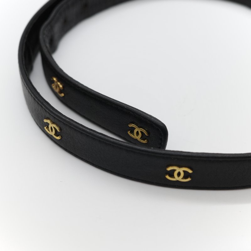 Chanel 香奈兒 Vintage經典黑色 平滑小牛皮 拼接金屬鏈條扣飾 皮革皮帶-2