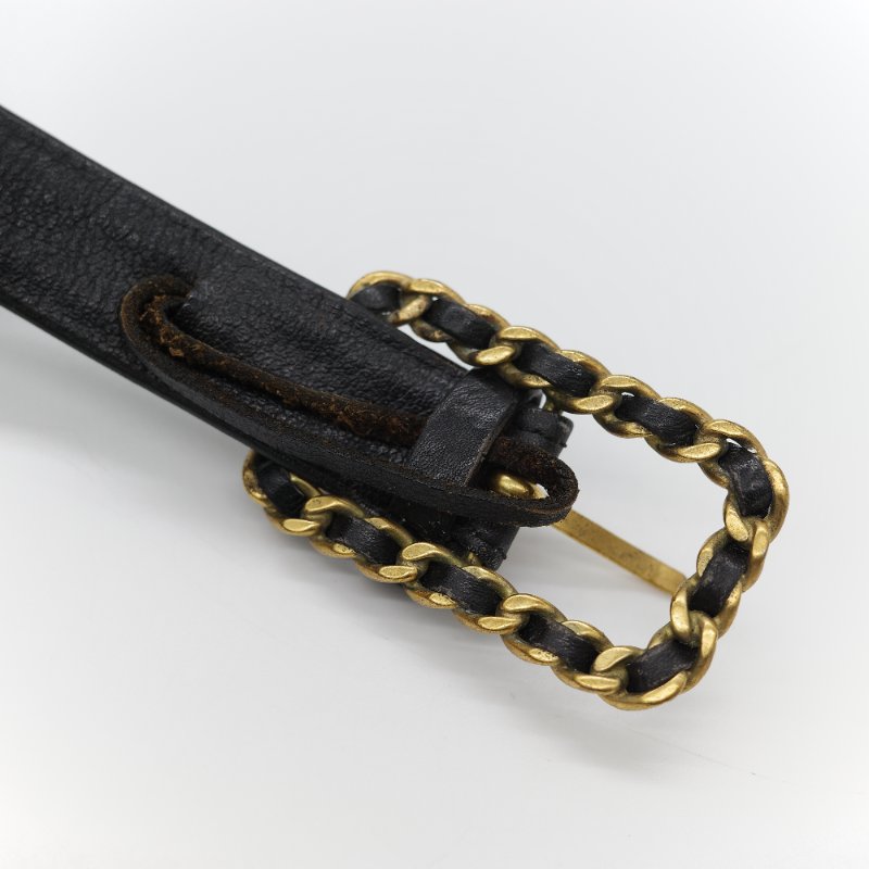 Chanel 香奈兒 Vintage經典黑色 平滑小牛皮 拼接金屬鏈條扣飾 皮革皮帶-5