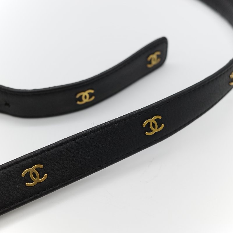 Chanel 香奈兒 Vintage經典黑色 平滑小牛皮 拼接金屬鏈條扣飾 皮革皮帶-7