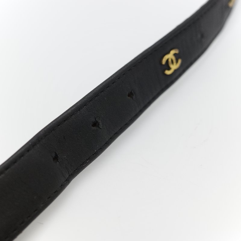 Chanel 香奈兒 Vintage經典黑色 平滑小牛皮 拼接金屬鏈條扣飾 皮革皮帶-9