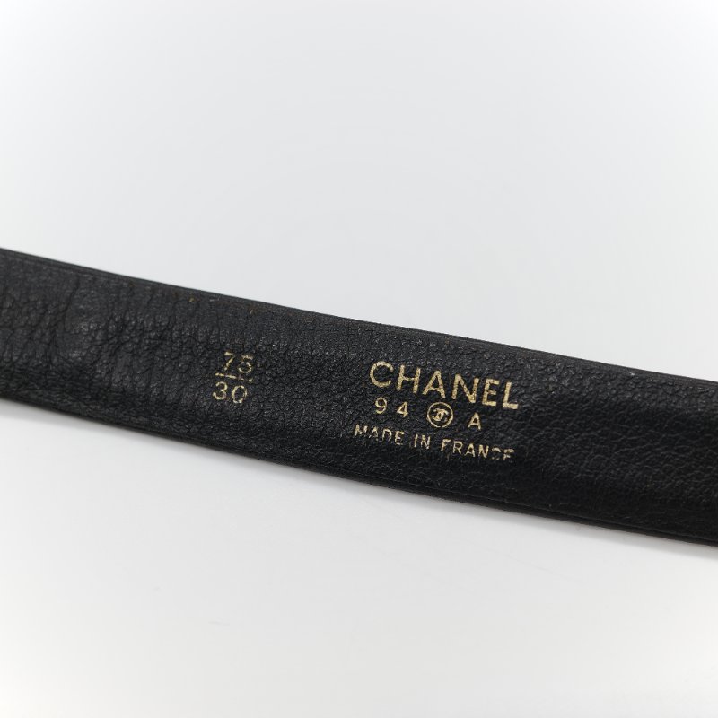 Chanel 香奈兒 Vintage經典黑色 平滑小牛皮 拼接金屬鏈條扣飾 皮革皮帶-11