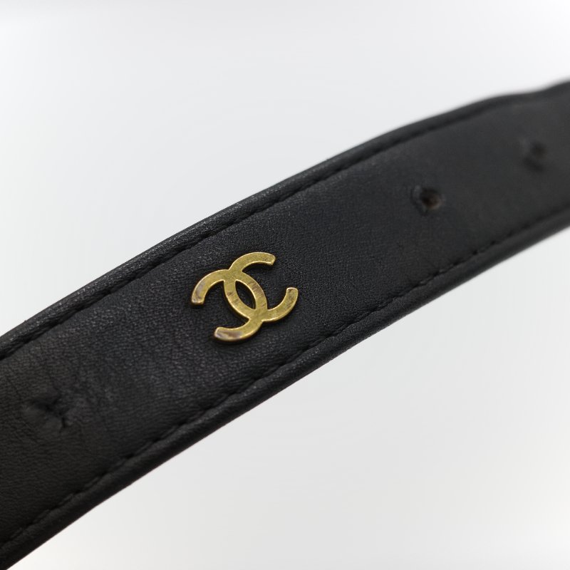 Chanel 香奈兒 Vintage經典黑色 平滑小牛皮 拼接金屬鏈條扣飾 皮革皮帶-13
