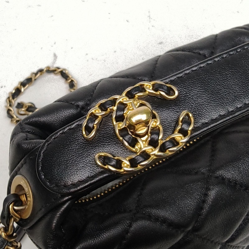 CHANEL 19BAGHobo飯盒包黑色羊皮29開金扣-4