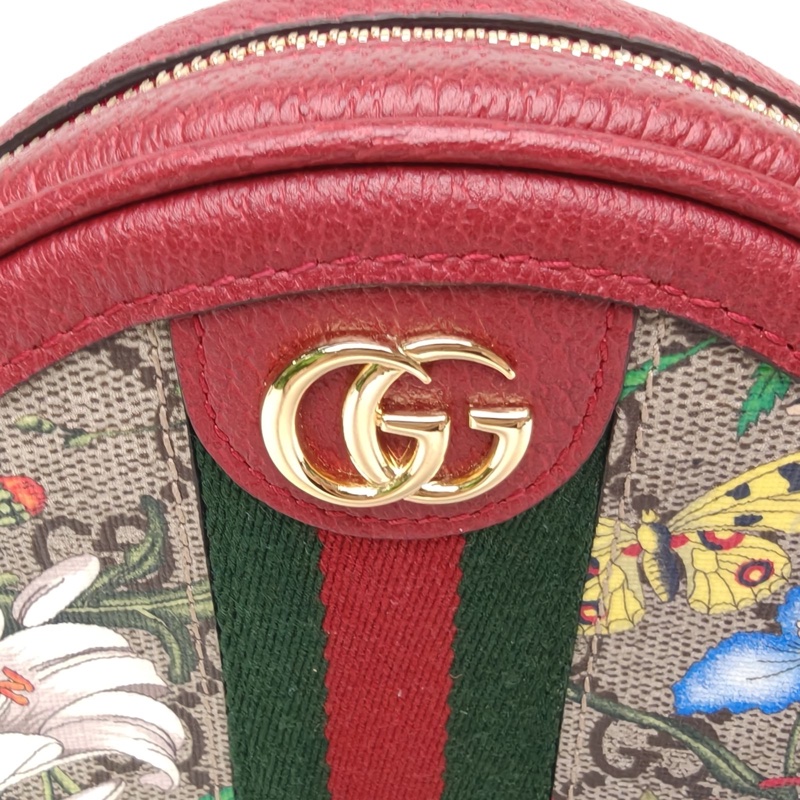 GUCCI Ophidia圓餅包雙肩包花卉印花酒紅色PVC-4