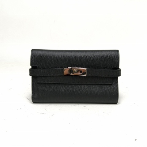 HERMES 黑色Epsom皮D刻銀扣kelly短款錢包錢夾