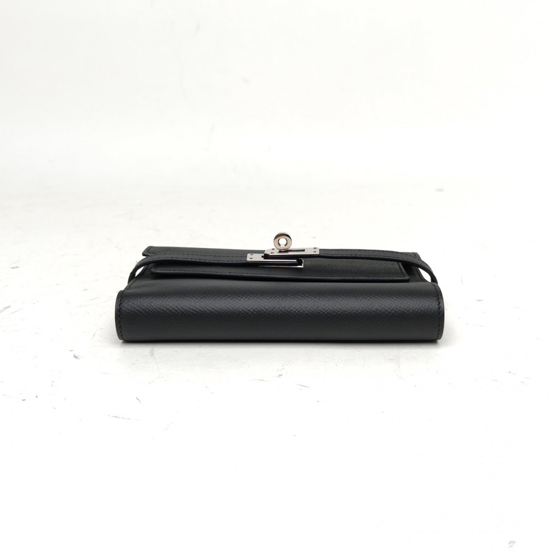 HERMES 黑色Epsom皮D刻銀扣kelly短款錢包錢夾-3