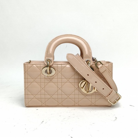 DIOR LadyD-Joy橫版戴妃包小號裸色漆皮金扣2023