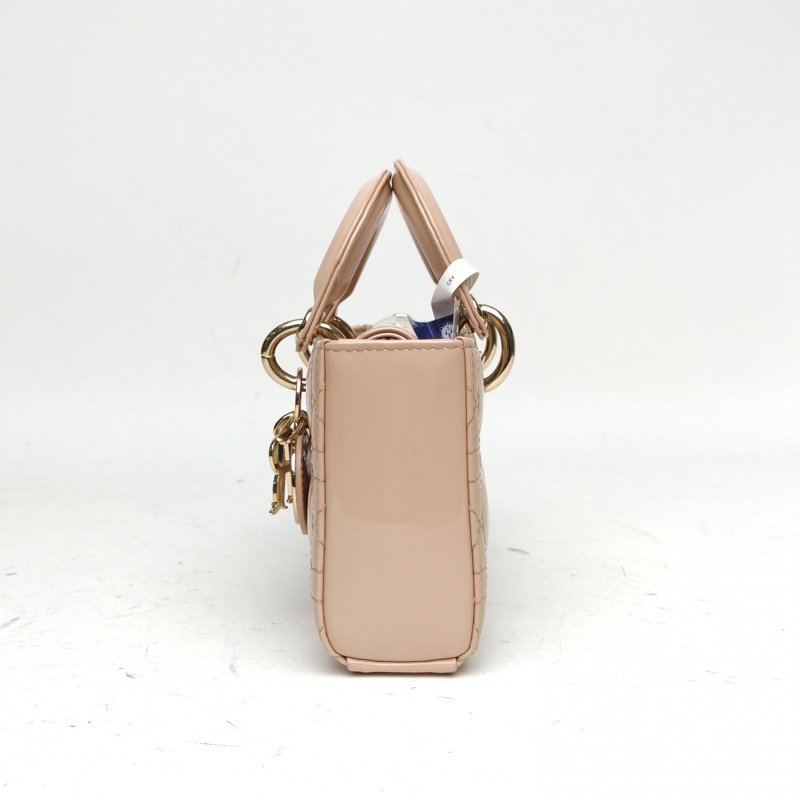 DIOR LadyD-Joy橫版戴妃包小號裸色漆皮金扣2023-1