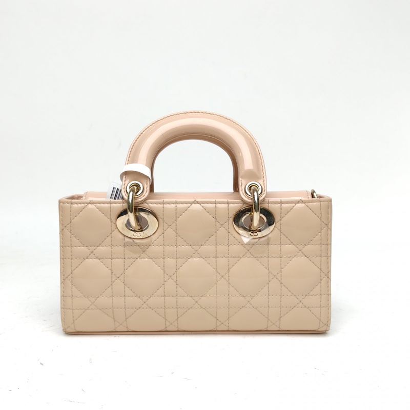 DIOR LadyD-Joy橫版戴妃包小號裸色漆皮金扣2023-2