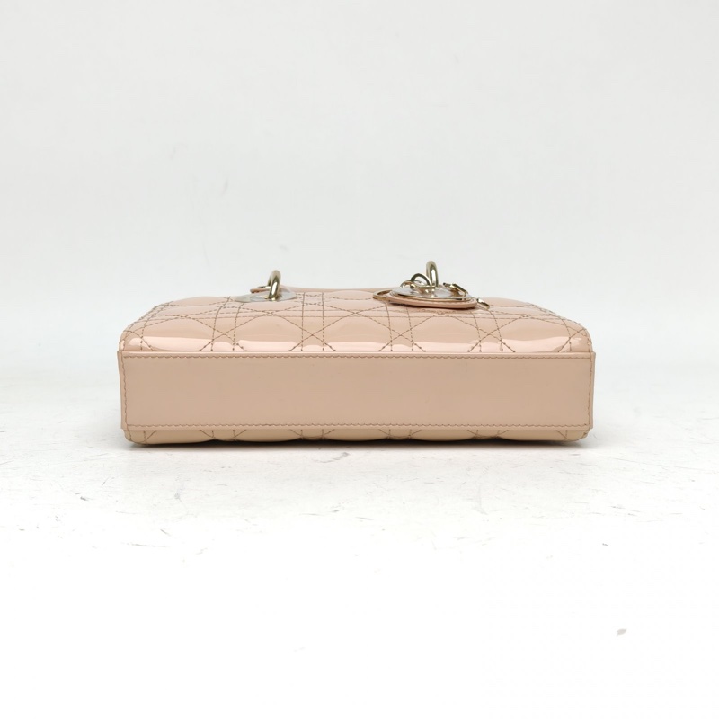 DIOR LadyD-Joy橫版戴妃包小號裸色漆皮金扣2023-3