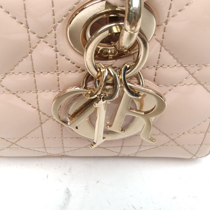 DIOR LadyD-Joy橫版戴妃包小號裸色漆皮金扣2023-4