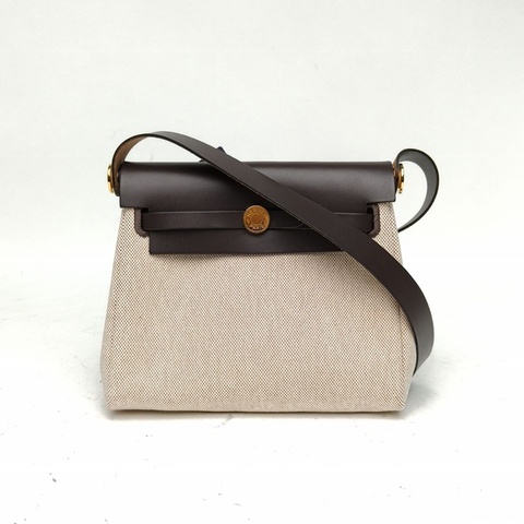 HERMES HerbagZip20帆布拼牛皮烏木色K2025金扣