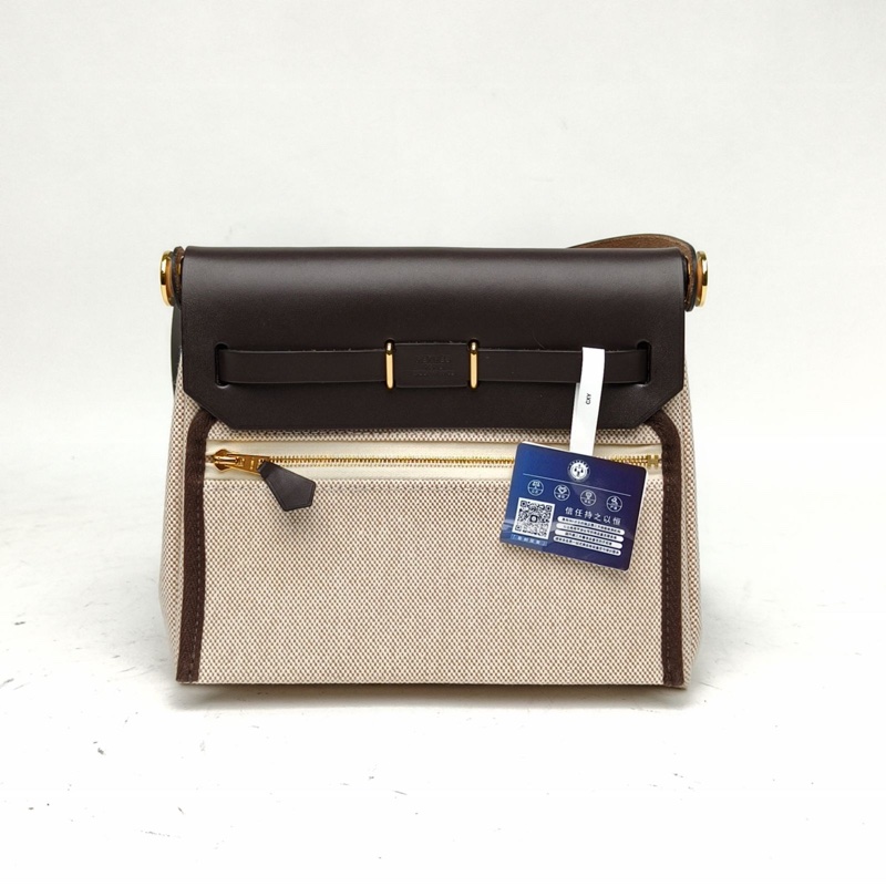 HERMES HerbagZip20帆布拼牛皮烏木色K2025金扣-2