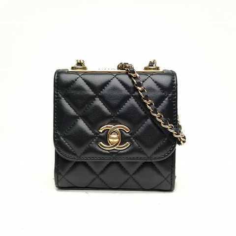 CHANEL TrendyCC口蓋包方版11cm黑色羊皮31開金扣