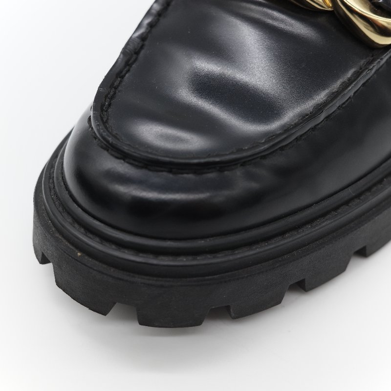 Tod’s 托德斯 Kate 經典黑色 拋光小牛皮 金屬鏈條扣飾 增高厚底樂福鞋-8