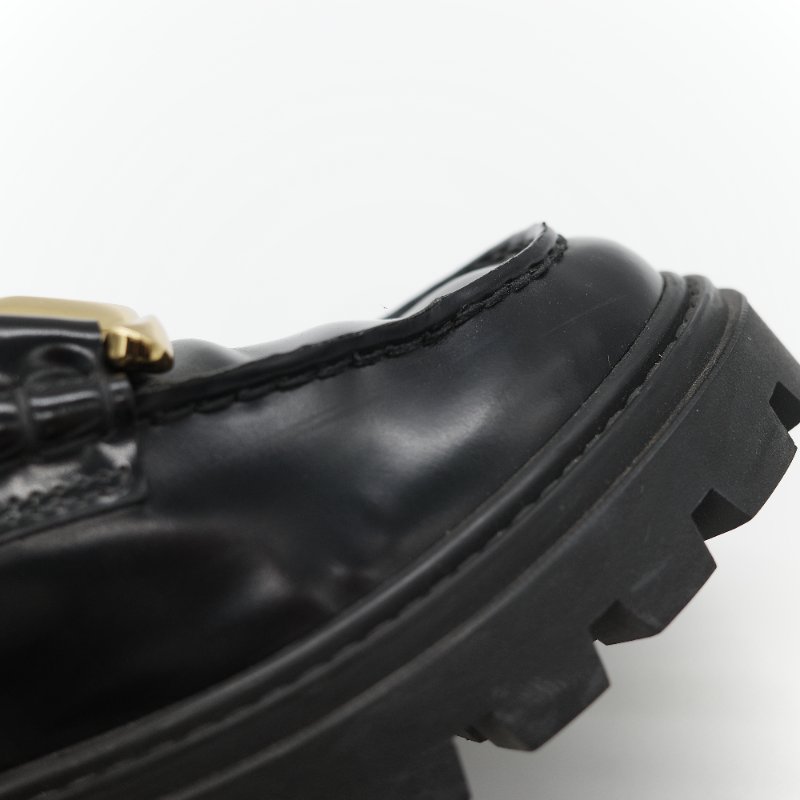Tod’s 托德斯 Kate 經典黑色 拋光小牛皮 金屬鏈條扣飾 增高厚底樂福鞋-10