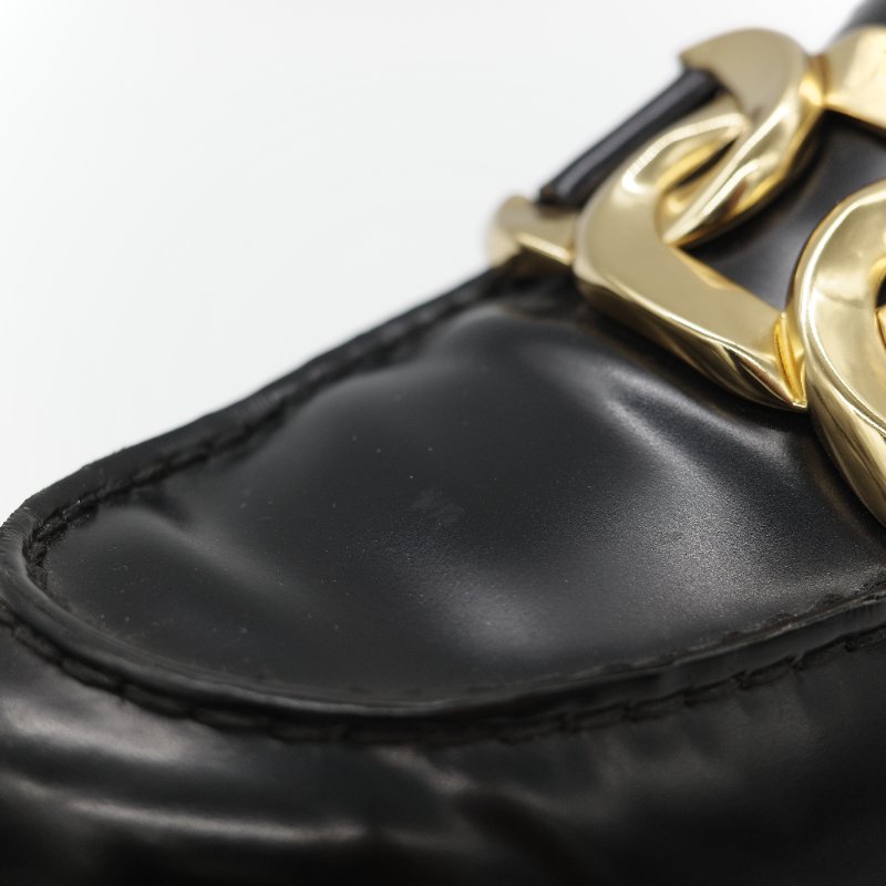 Tod’s 托德斯 Kate 經典黑色 拋光小牛皮 金屬鏈條扣飾 增高厚底樂福鞋-11