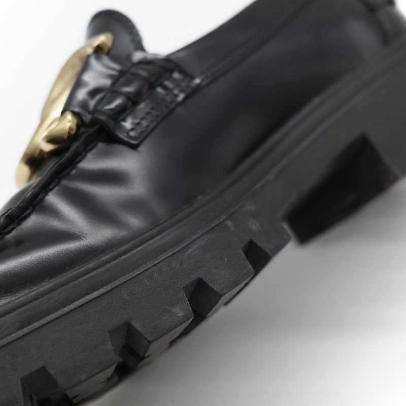 Tod’s 托德斯 Kate 經典黑色 拋光小牛皮 金屬鏈條扣飾 增高厚底樂福鞋-14