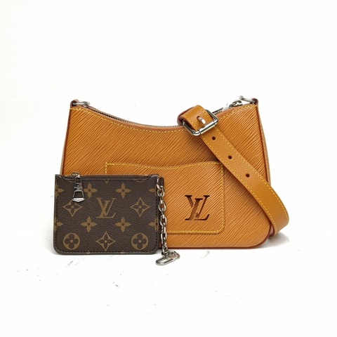 LOUIS VUITTON Marelle二合一腋下包焦糖色EPI水波紋牛皮銀扣晶片