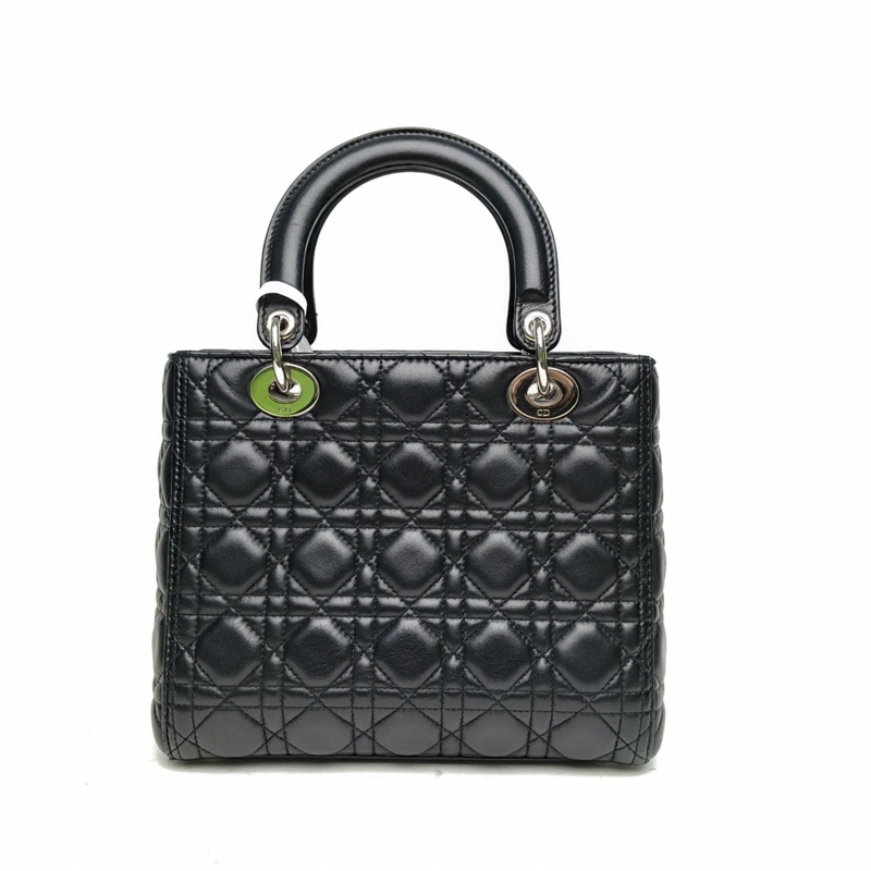 DIOR LadyDior戴妃包五格黑色羊皮銀扣2014-2