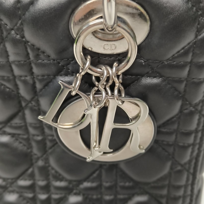 DIOR LadyDior戴妃包五格黑色羊皮銀扣2014-4