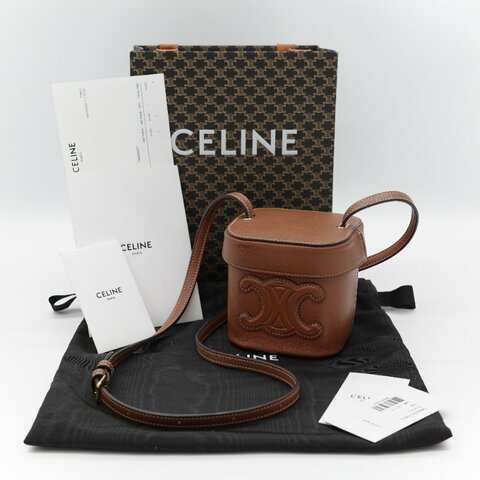 Celine 思琳 Cuir Triomphe 經典焦糖色 棕色 平滑小牛皮 浮雕凱旋門標誌 小號方型硬箱包