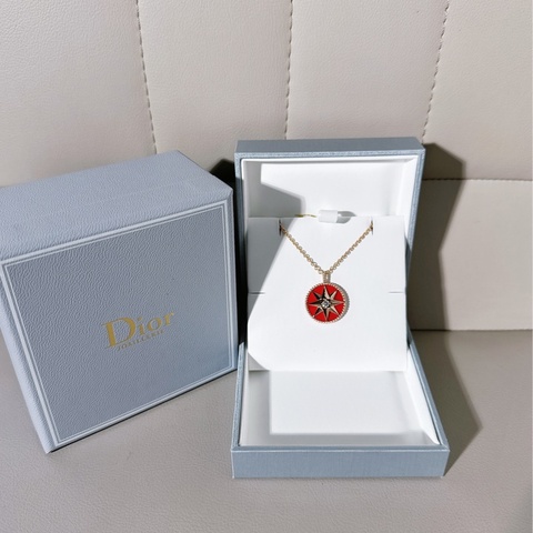 Dior迪奧 紅色八芒星鑽18K金 羅盤玫瑰大號項鍊 /毛衣鏈