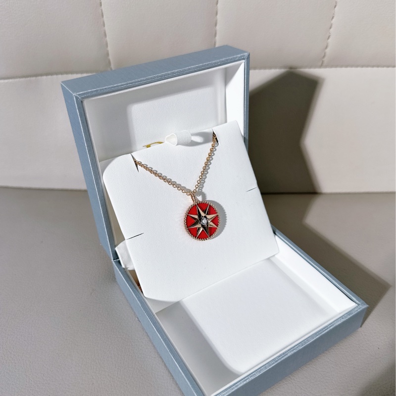 Dior迪奧 紅色八芒星鑽18K金 羅盤玫瑰大號項鍊 /毛衣鏈-2