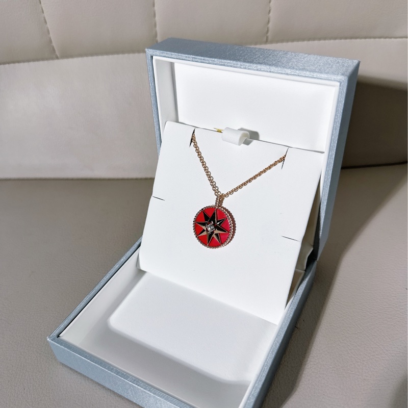 Dior迪奧 紅色八芒星鑽18K金 羅盤玫瑰大號項鍊 /毛衣鏈-3