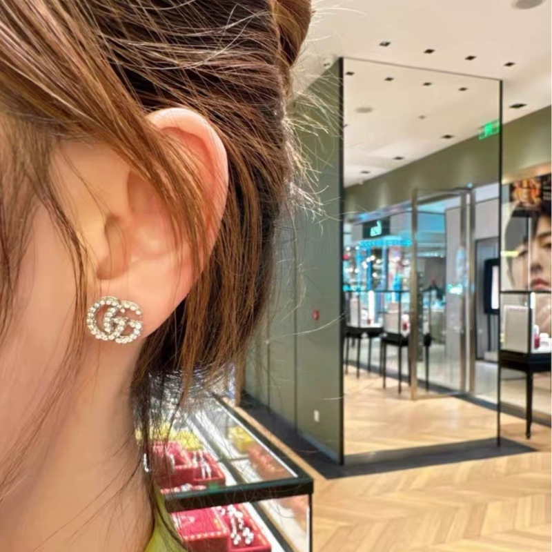 Gucci古馳 白金滿鑽雙 G 耳飾-7