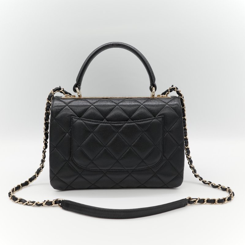 Chanel 香奈兒 Trendy CC 手把經典黑色 菱格紋絎縫 小羊皮 翻蓋式兩用包 肩背包 斜背包手提包-4