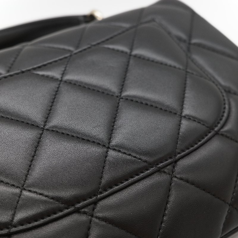 Chanel 香奈兒 Trendy CC 手把經典黑色 菱格紋絎縫 小羊皮 翻蓋式兩用包 肩背包 斜背包手提包-14