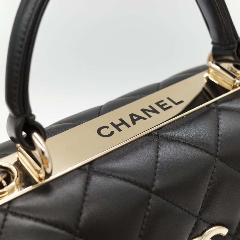 Chanel 香奈兒 Trendy CC 手把經典黑色 菱格紋絎縫 小羊皮 翻蓋式兩用包 肩背包 斜背包手提包-15