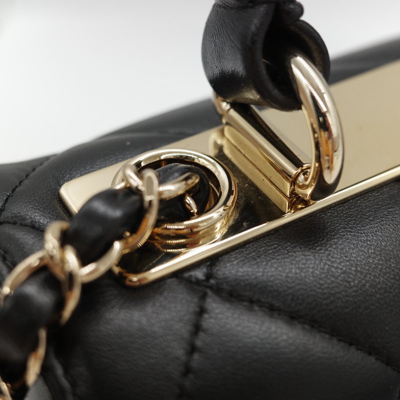 Chanel 香奈兒 Trendy CC 手把經典黑色 菱格紋絎縫 小羊皮 翻蓋式兩用包 肩背包 斜背包手提包-16