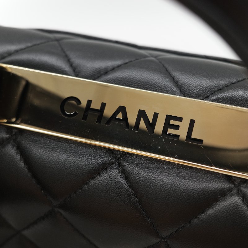 Chanel 香奈兒 Trendy CC 手把經典黑色 菱格紋絎縫 小羊皮 翻蓋式兩用包 肩背包 斜背包手提包-18