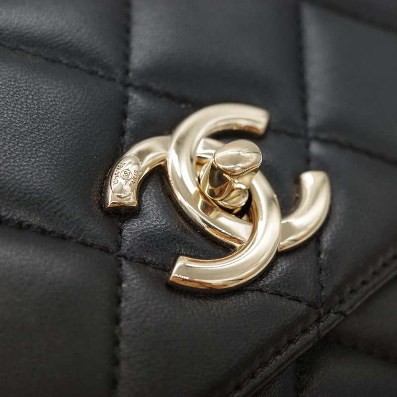 Chanel 香奈兒 Trendy CC 手把經典黑色 菱格紋絎縫 小羊皮 翻蓋式兩用包 肩背包 斜背包手提包-20
