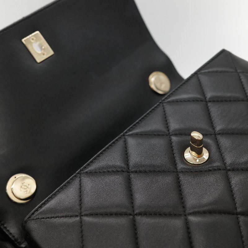Chanel 香奈兒 Trendy CC 手把經典黑色 菱格紋絎縫 小羊皮 翻蓋式兩用包 肩背包 斜背包手提包-23