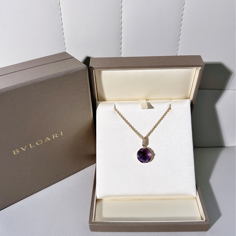 Bvlgari寶格麗18k玫瑰金紫水晶鑽石項鍊寶石吊墜-0