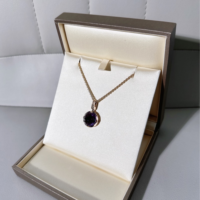 Bvlgari寶格麗18k玫瑰金紫水晶鑽石項鍊寶石吊墜-3