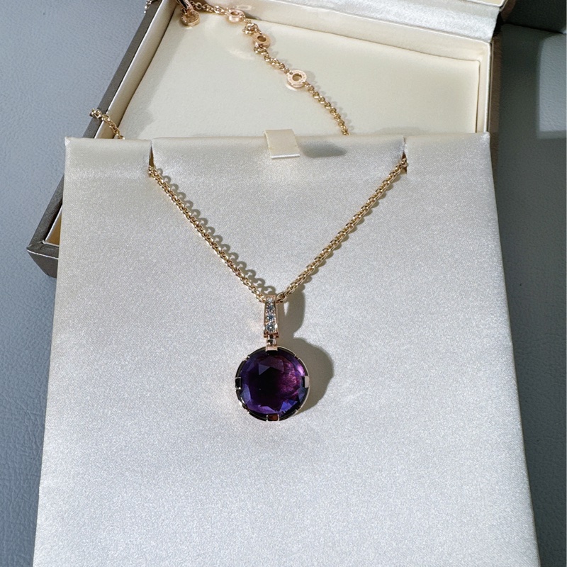 Bvlgari寶格麗18k玫瑰金紫水晶鑽石項鍊寶石吊墜-4