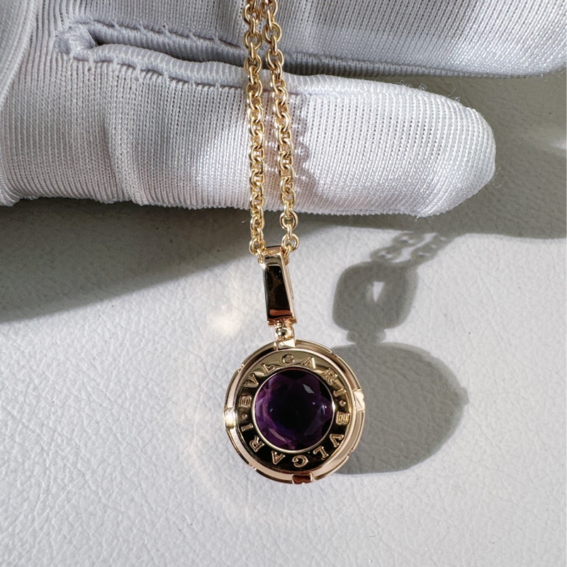 Bvlgari寶格麗18k玫瑰金紫水晶鑽石項鍊寶石吊墜-6