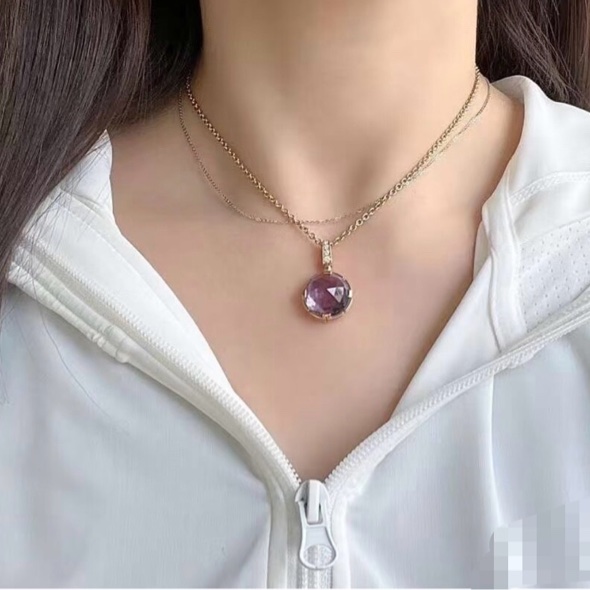 Bvlgari寶格麗18k玫瑰金紫水晶鑽石項鍊寶石吊墜-7