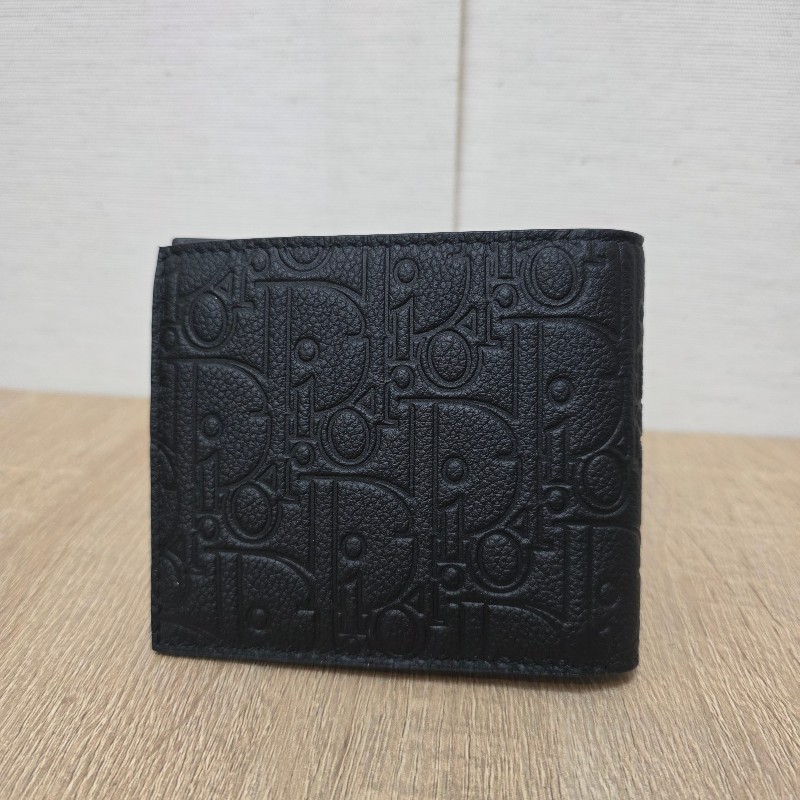 [品況超新甜價出🥰現省一萬] Dior黑牛皮壓紋銀釦對開短夾-1